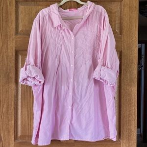 Woman Within Casual Light Pink Corduroy Roll-Sleeve Button-up Top Plus Size